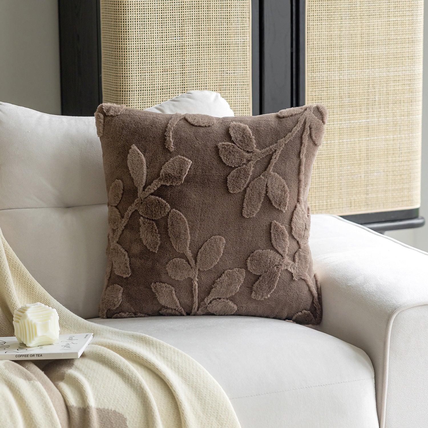 Textured Leaf Embroidered Cushion Cover Berriscent