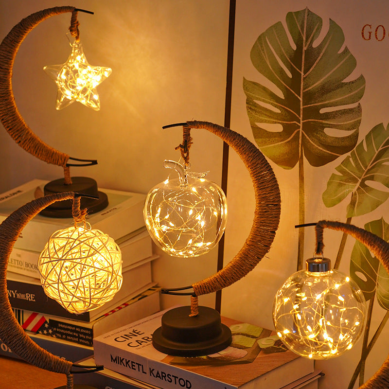 Handcrafted Crescent Light with Illuminated Glass Ornament Berriscent