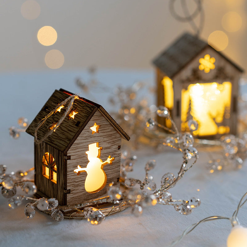 Wooden Christmas House LED Ornaments