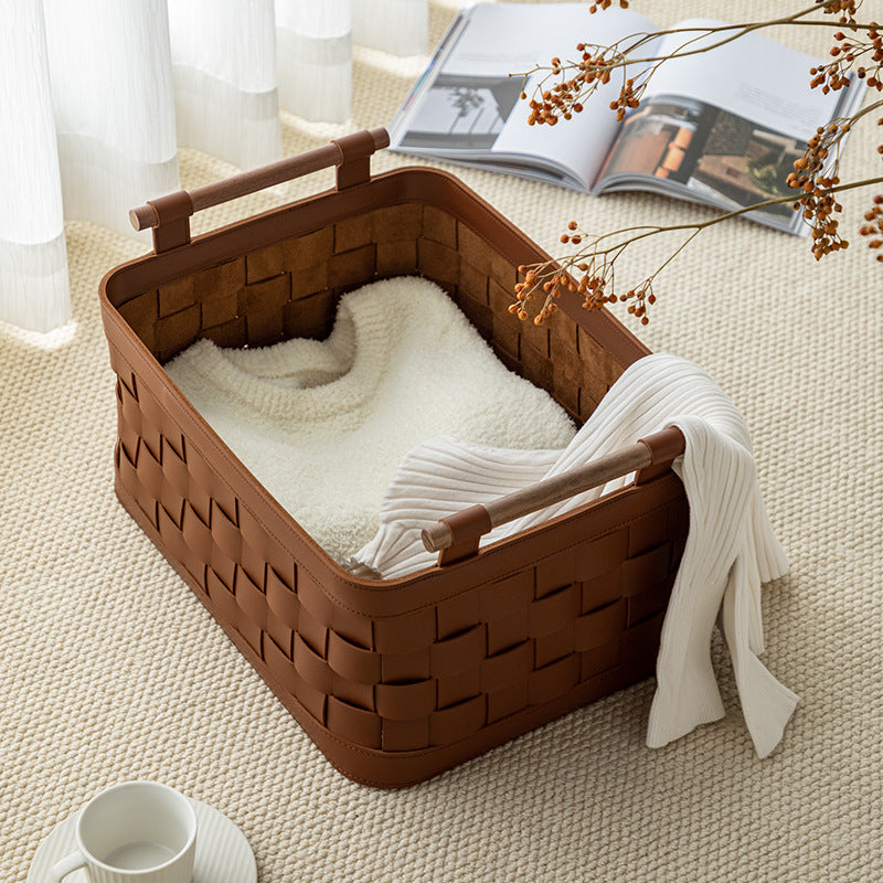 Woven Leather Storage Basket – Rectangular Berriscent