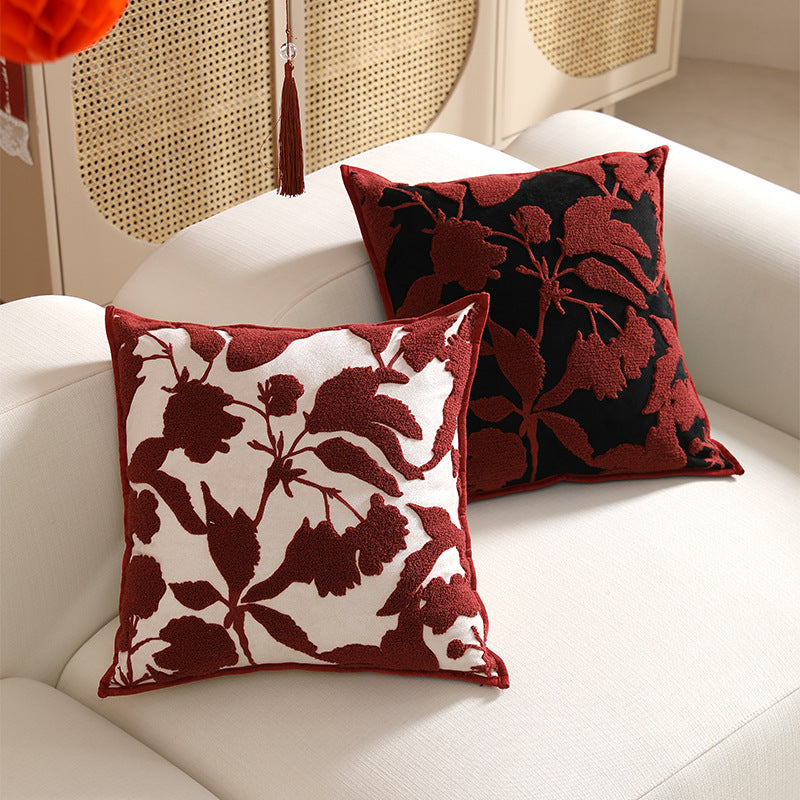 Textured Floral Velvet Pillowcases – Red Relief Pattern Berriscent