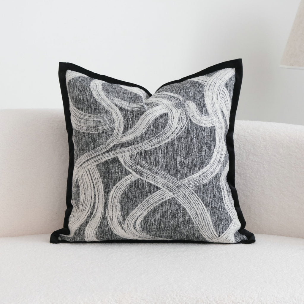 Abstract Woven Cushion Cover Collection – Textured Black & Ivory Berriscent