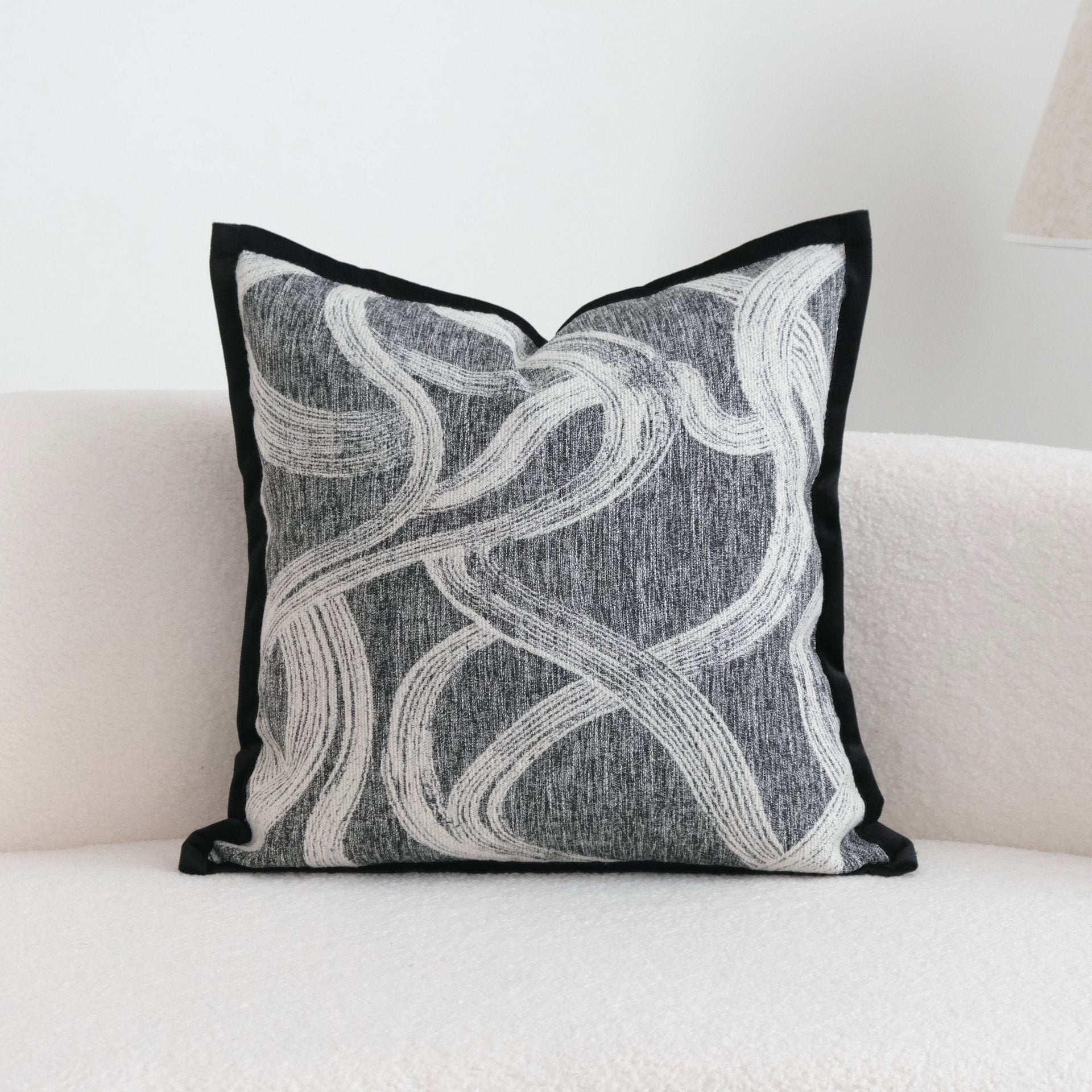 Abstract Woven Cushion Cover Collection – Textured Black & Ivory Berriscent