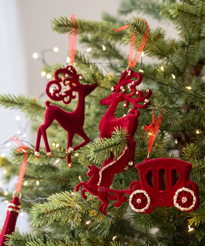 Velvet Red & Gold Christmas Ornament Set – 10 Pieces