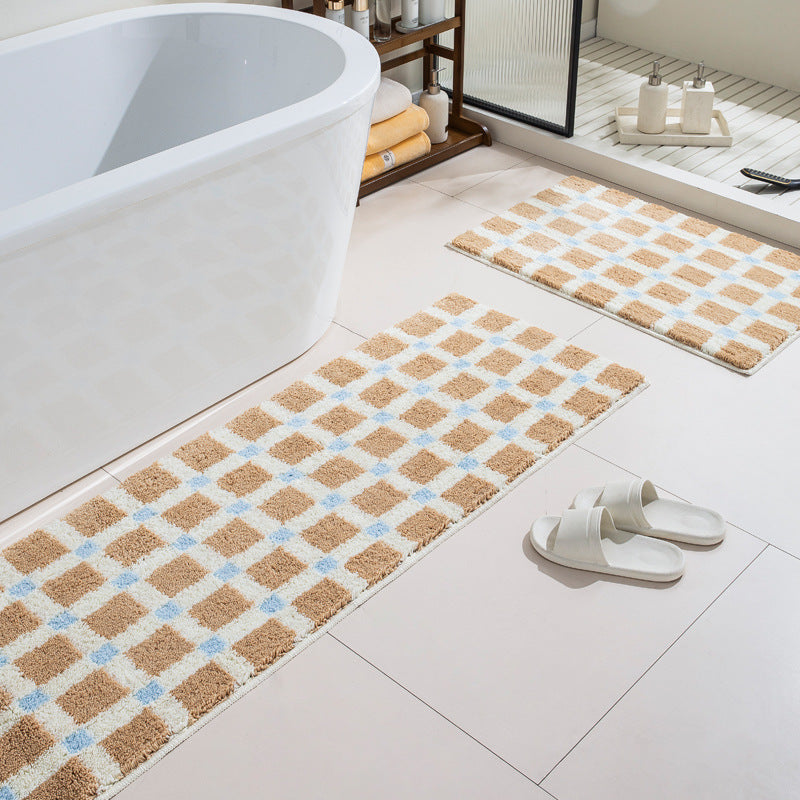 Soft Check Bathroom Rug with Anti-Slip Backing Berriscent