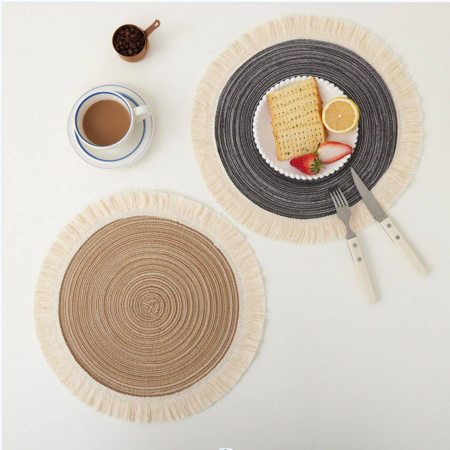 Natural Woven Round Placemats with Fringe – 38 cm / 42 cm Berriscent