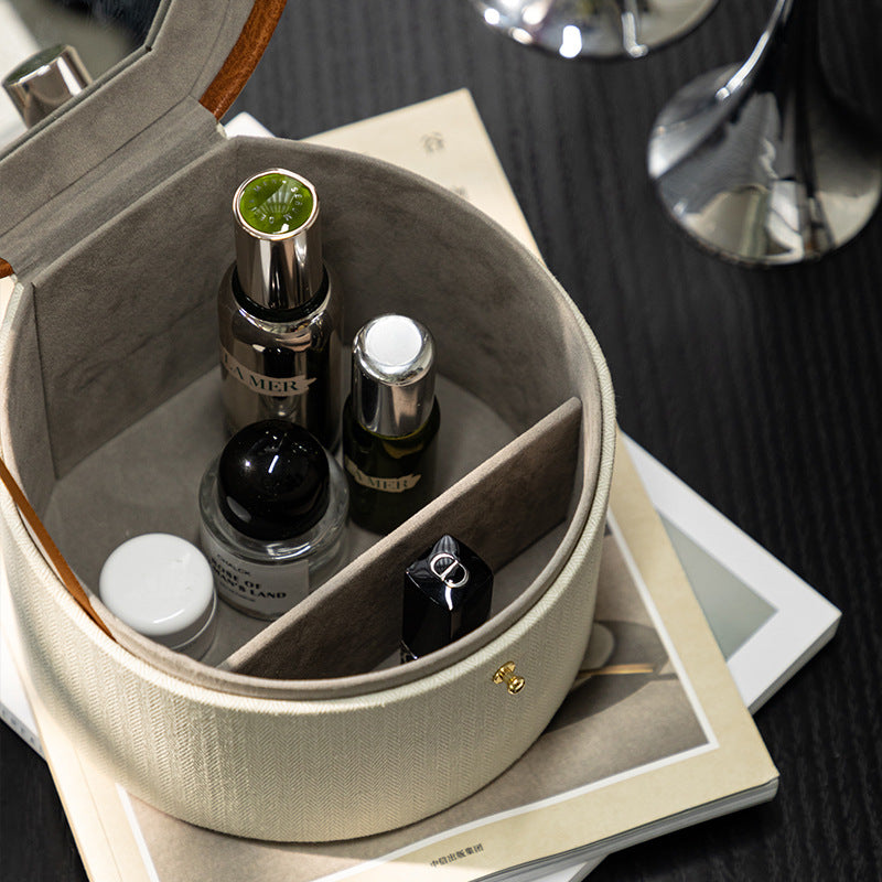 Round Vanity Storage Box with Mirror Berriscent