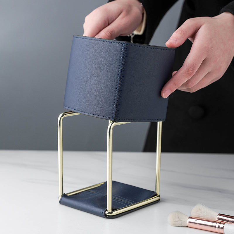 Luxury Leather Desk Organiser with Brass Frame | Modern Home Storage