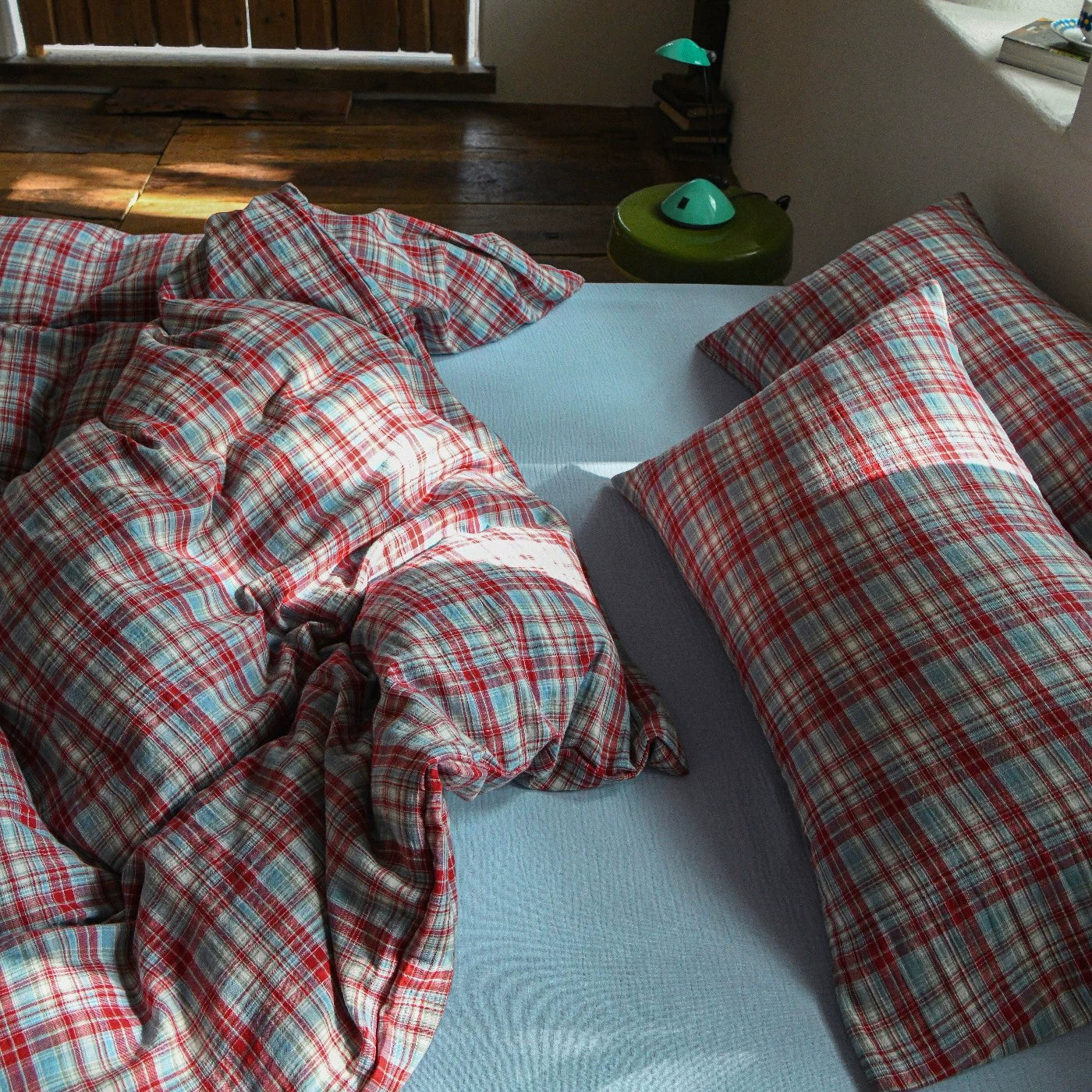 The Heritage Azure Plaid | 60s High-Count Cotton Bed Linen