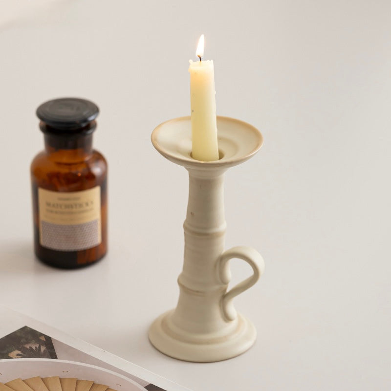 Ivory Handle Ceramic Candle Holder – Minimalist Artisan Elegance Berriscent