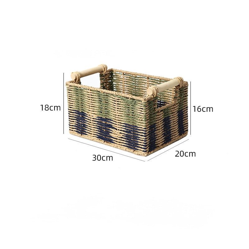 Handwoven Paper Rope Storage Basket with Wooden Handles Berriscent