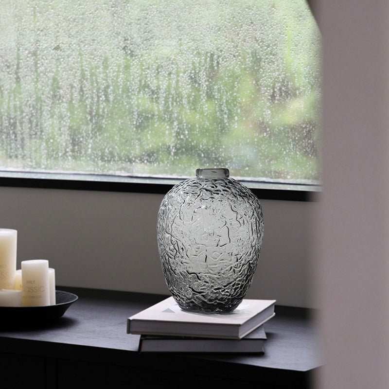 Smoky Textured Glass Vase – Premium Handcrafted Home Décor Berriscent