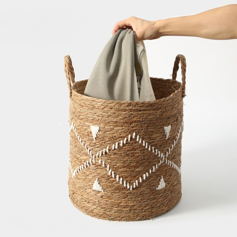 Embroidered Seagrass Storage & Laundry Basket Berriscent