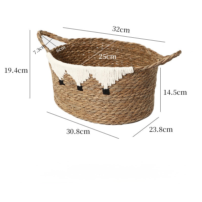 Handwoven Natural Storage Basket with Decorative Trim Berriscent