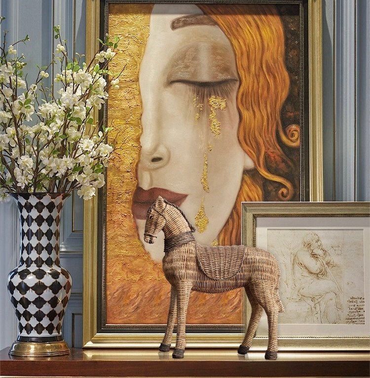 Handwoven Rattan Horse Decorative Sculpture Berriscent
