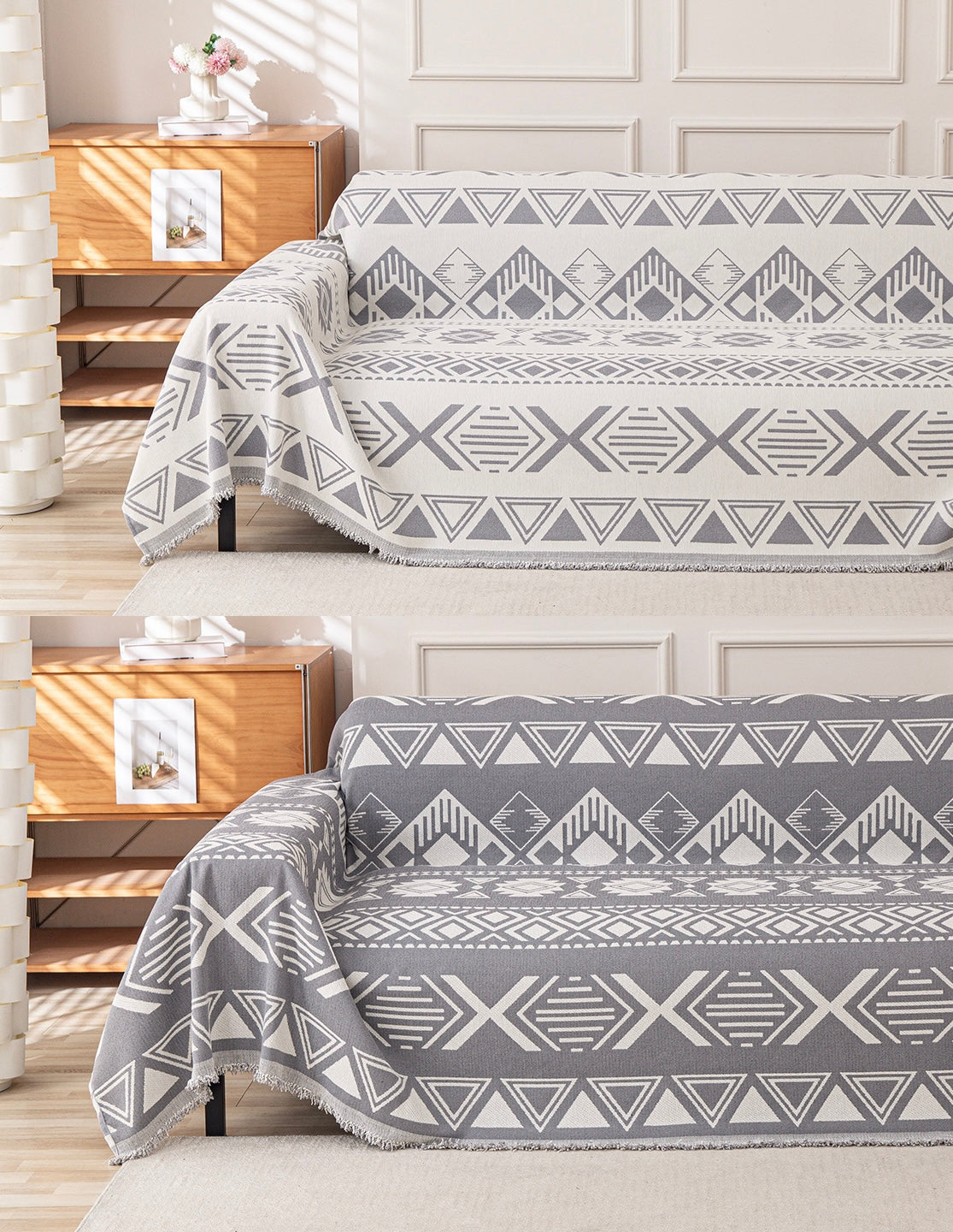 Reversible Geometric Chenille Sofa Cover — Artisanal Comfort Collection