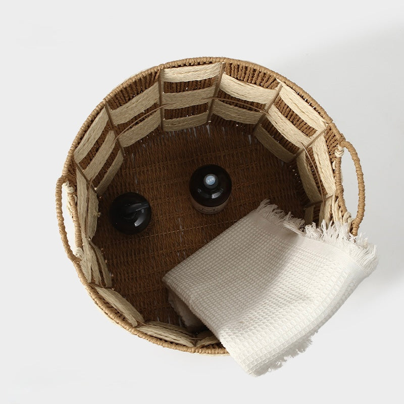 Handwoven Checkerboard Seagrass Storage Basket with Handles Berriscent