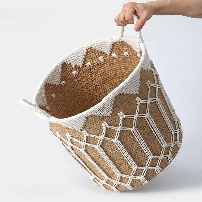 Macramé Seagrass Storage Basket with Cotton Rope Detailing Berriscent