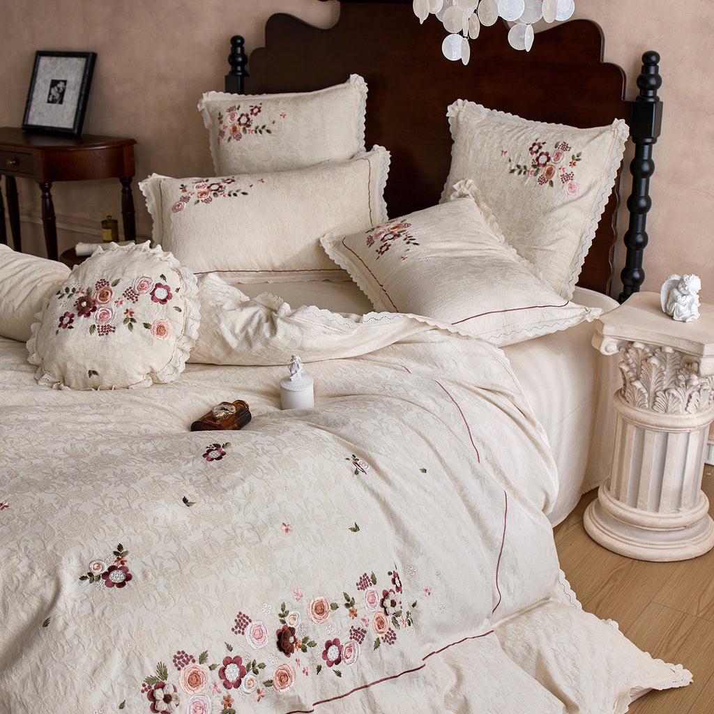 Rosé Heritage Cotton & Linen Embroidered Bedding Set Berriscent
