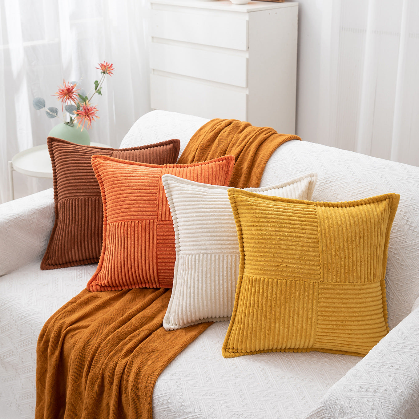 Corduroy Patchwork Cushion Cover Berriscent