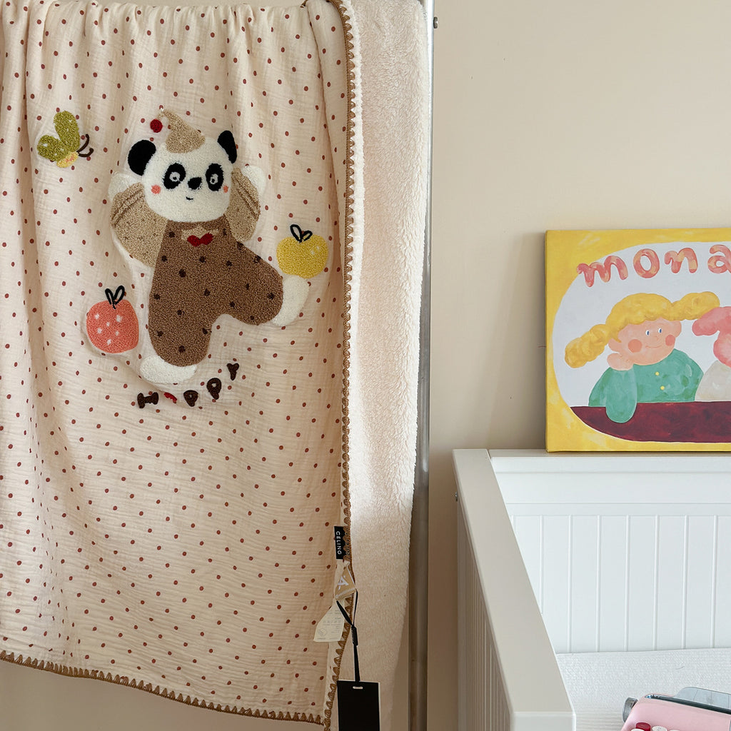 Cozy Friends Reversible Embroidered Towel – Cotton Gauze & Plush Fleece Berriscent