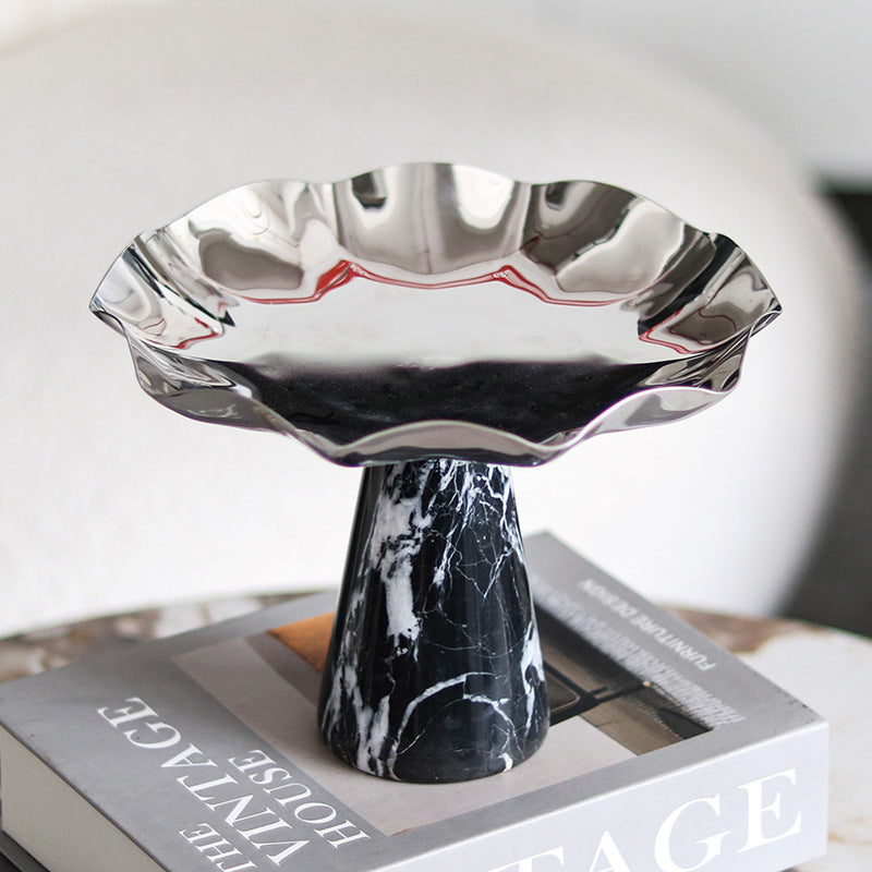 Marble Base Sculpted Metal Bowl Berriscent