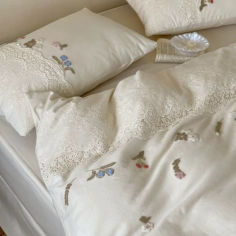 The Wildflower Lace Ensemble | Cotton–Linen Embroidered Bed Linen