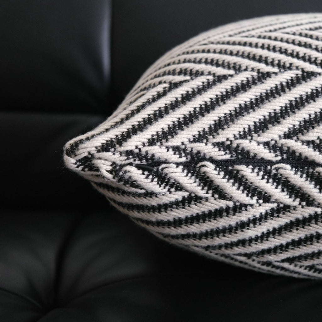 Herringbone Woven Cushion Cover – Textured Black & Ivory Design Berriscent