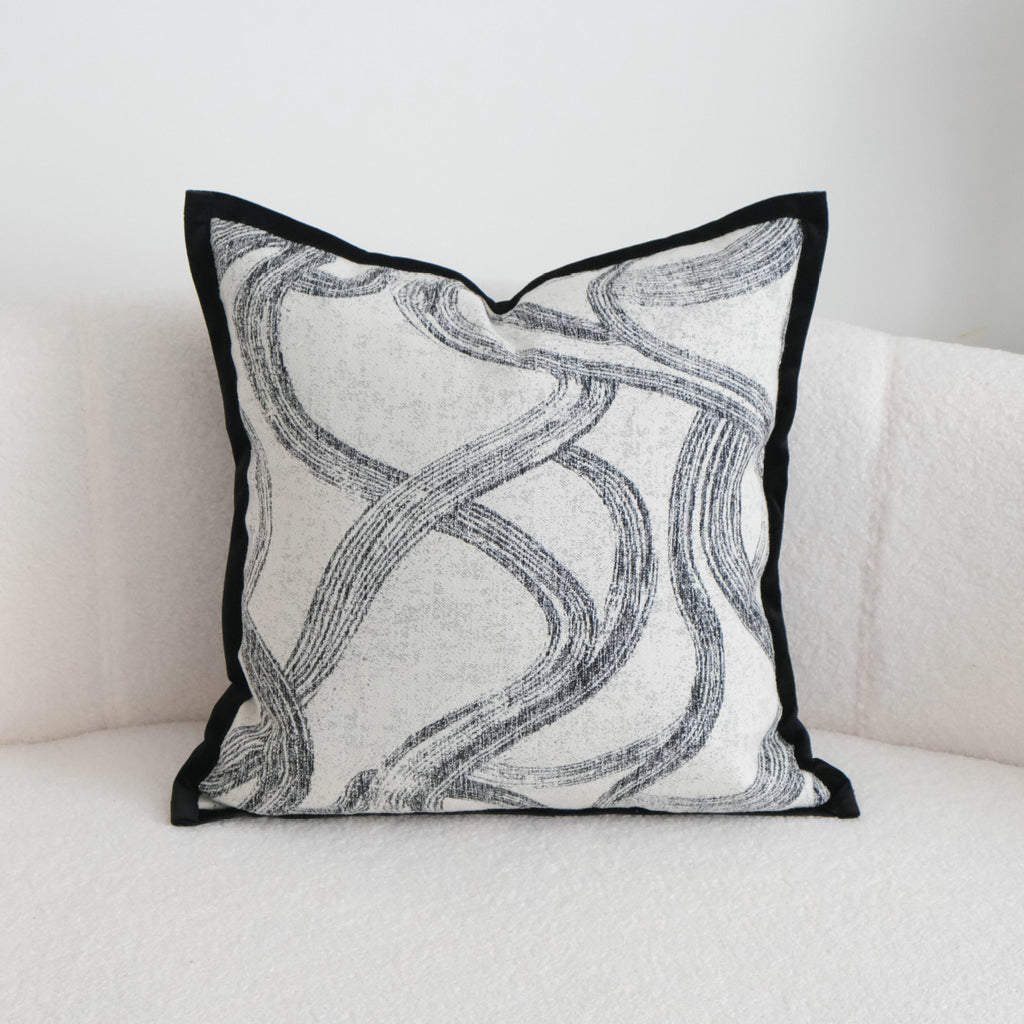 Abstract Woven Cushion Cover Collection – Textured Black & Ivory Berriscent