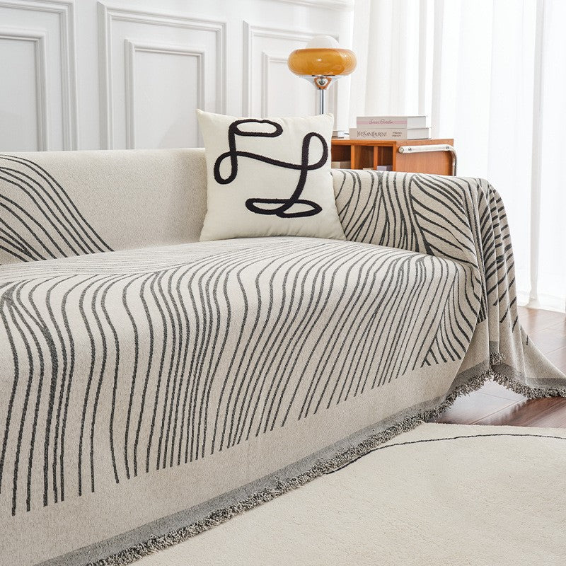 Modern Wavy Lines Chenille Sofa Throw Berriscent