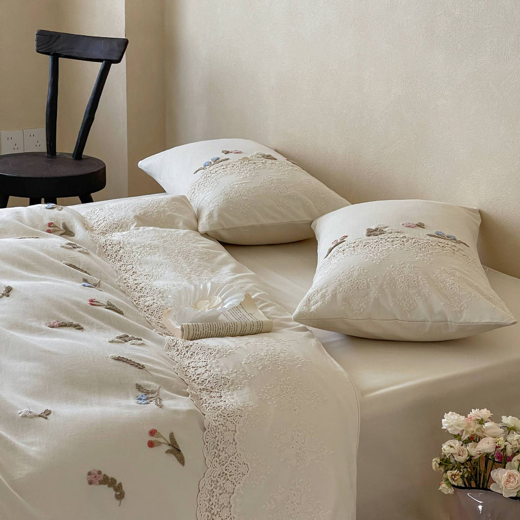 The Wildflower Lace Ensemble | Cotton–Linen Embroidered Bed Linen