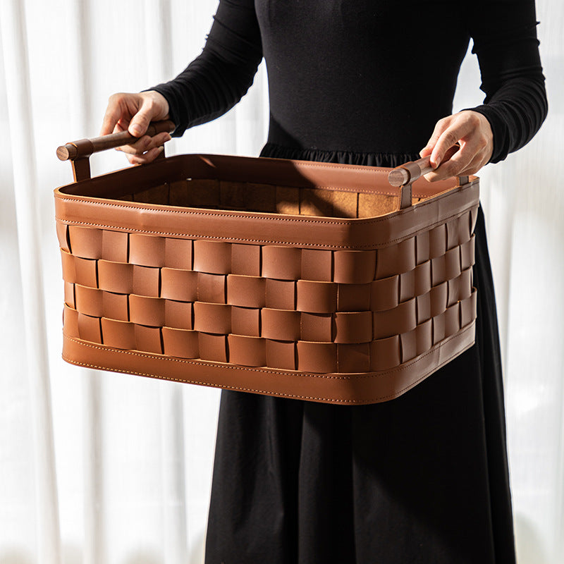 Woven Leather Storage Basket – Rectangular Berriscent