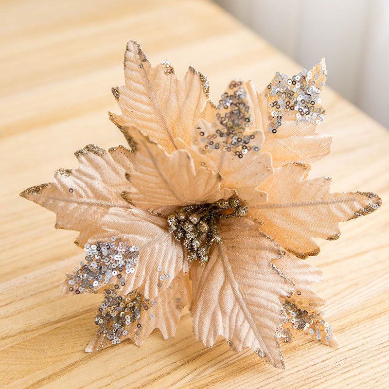 Sequin Poinsettia Decorative Flower – 25cm Glitter Bloom