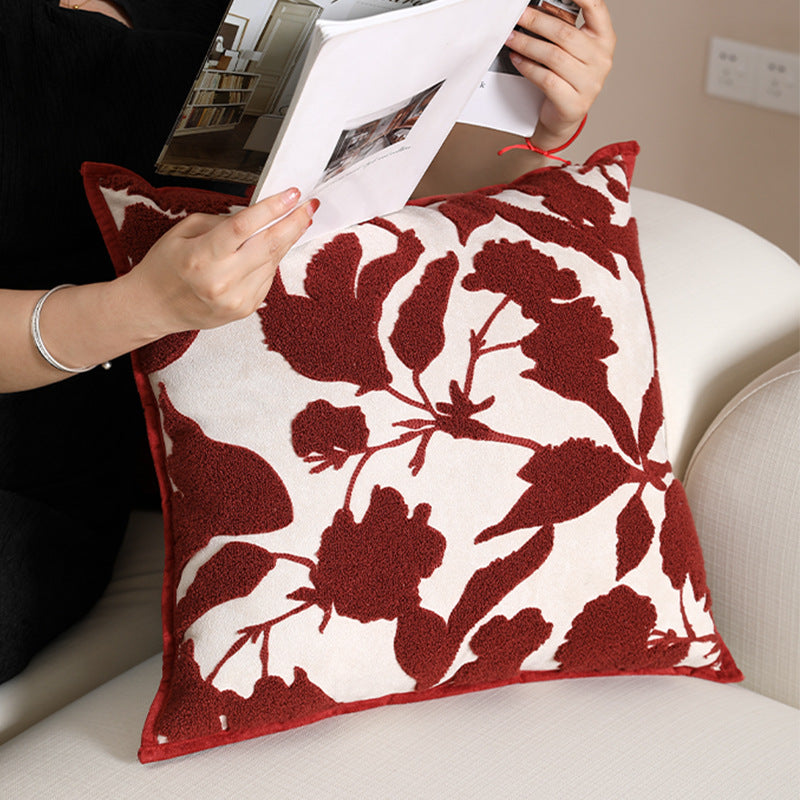 Textured Floral Velvet Pillowcases – Red Relief Pattern Berriscent