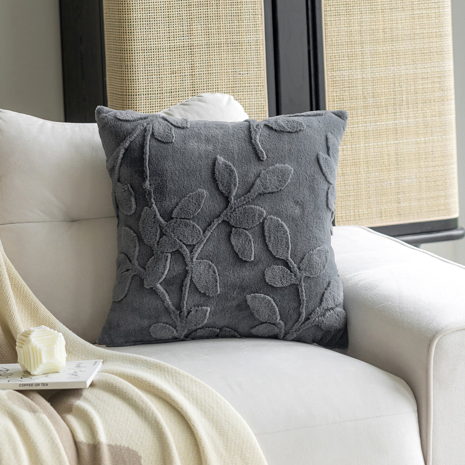 Textured Leaf Embroidered Cushion Cover Berriscent