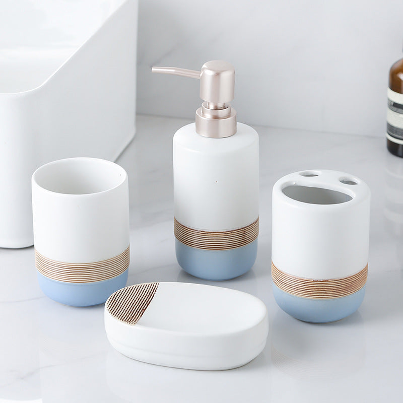 Coastal Line Ceramic Bathroom Set Berriscent