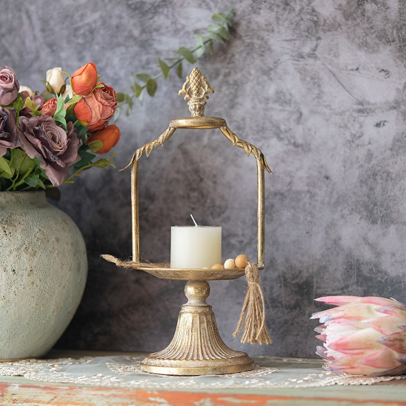 Aged Gold Cast-Iron Pedestal Holder Berriscent