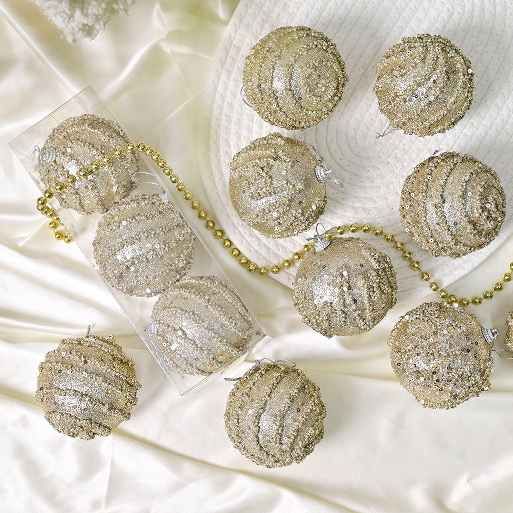 Golden Symphony Sequin Ornament Set Berriscent