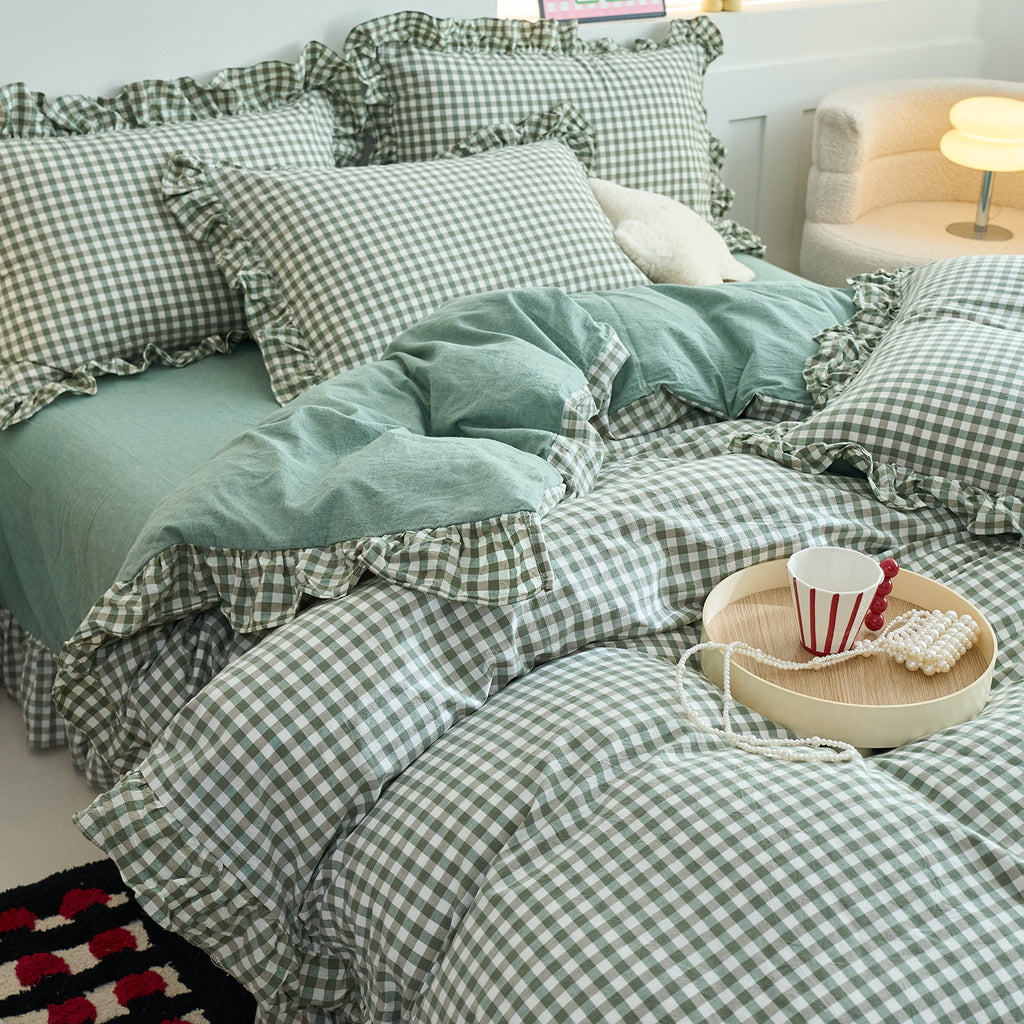 Green Meadow Gingham Bedding Set Berriscent