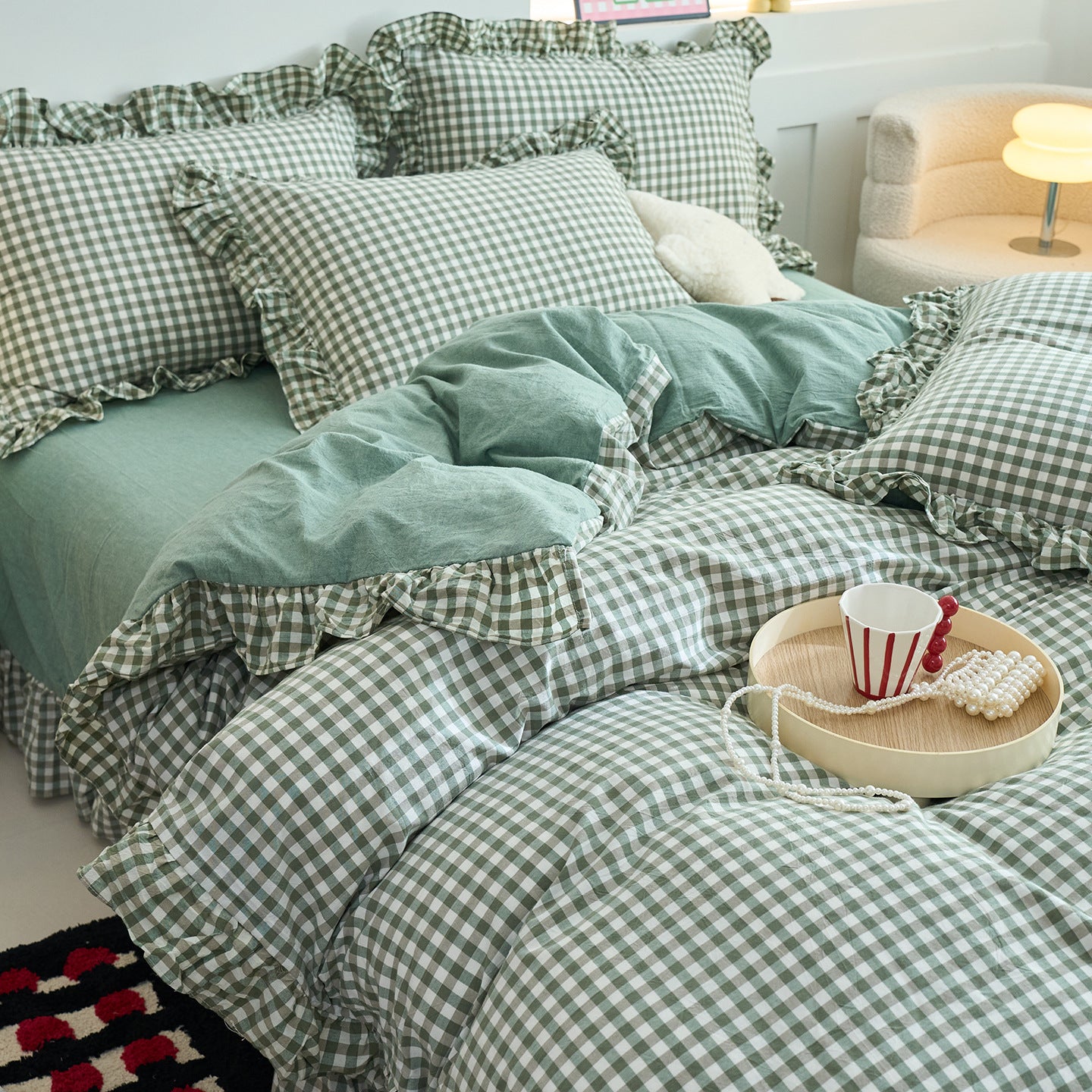Green Meadow Gingham Bedding Set Berriscent
