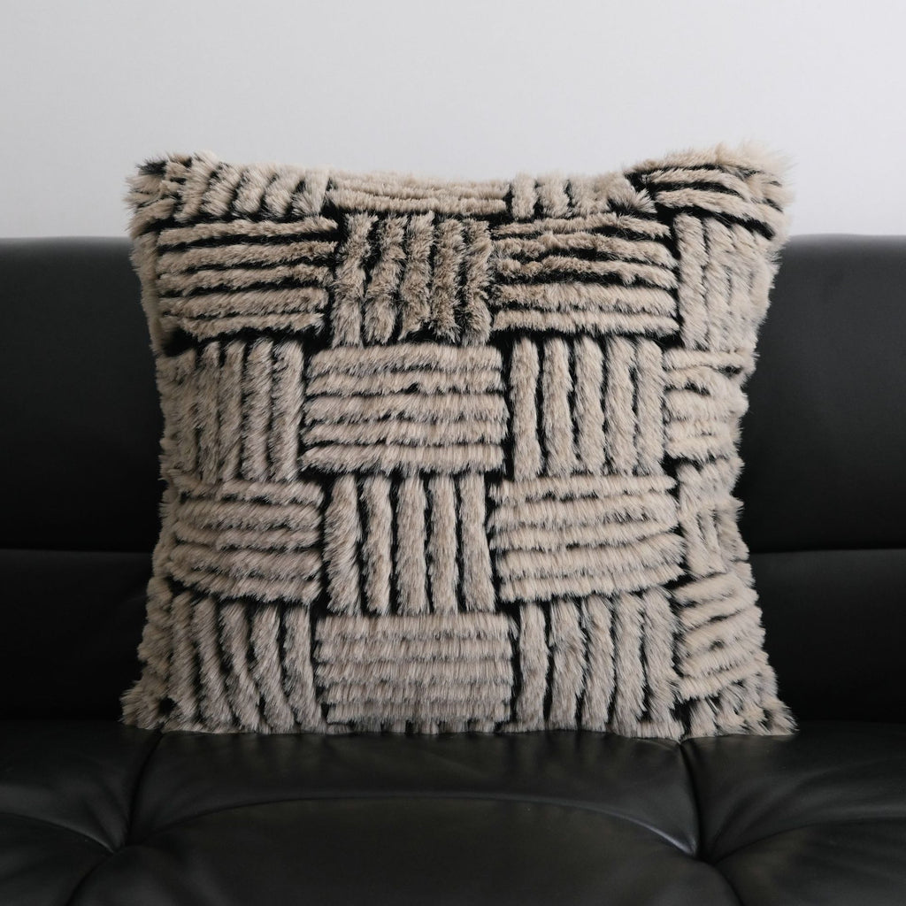 Rhythmic Stripe Faux Fur Cushion Berriscent