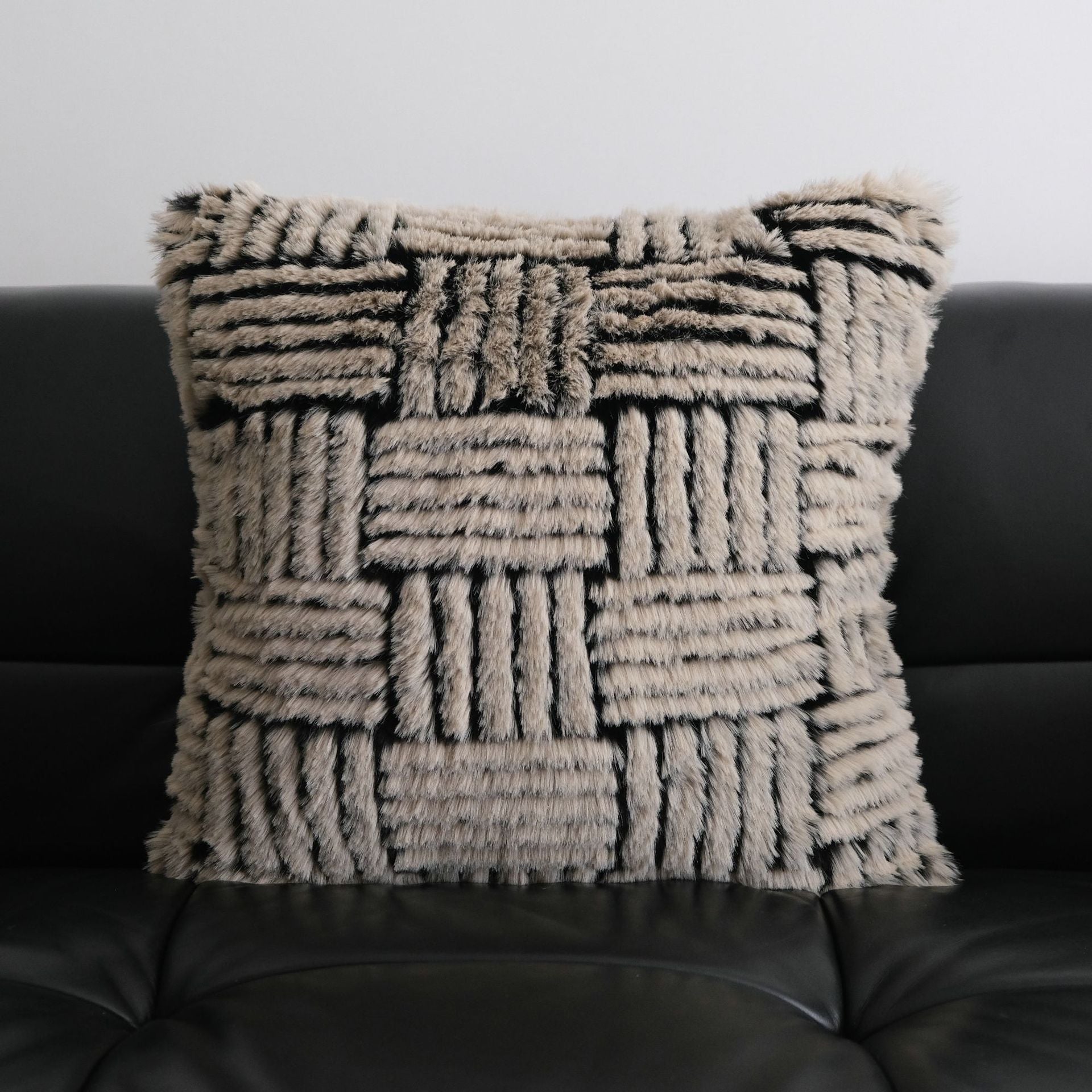 Rhythmic Stripe Faux Fur Cushion Berriscent
