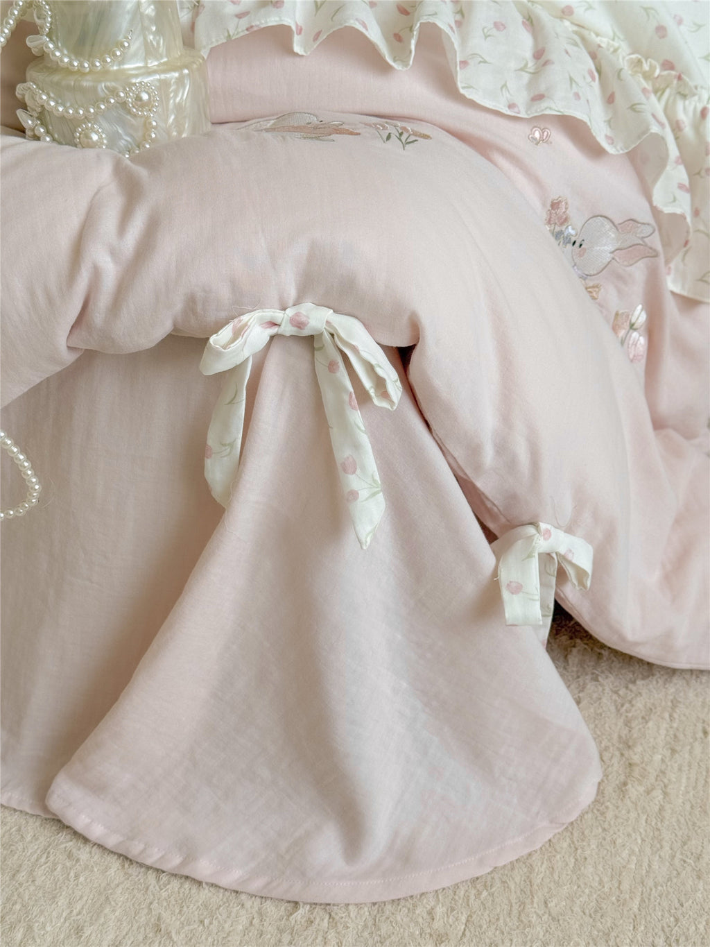The Lapin Ribbon | Embroidered Bunny & Ruffle Bed Linen