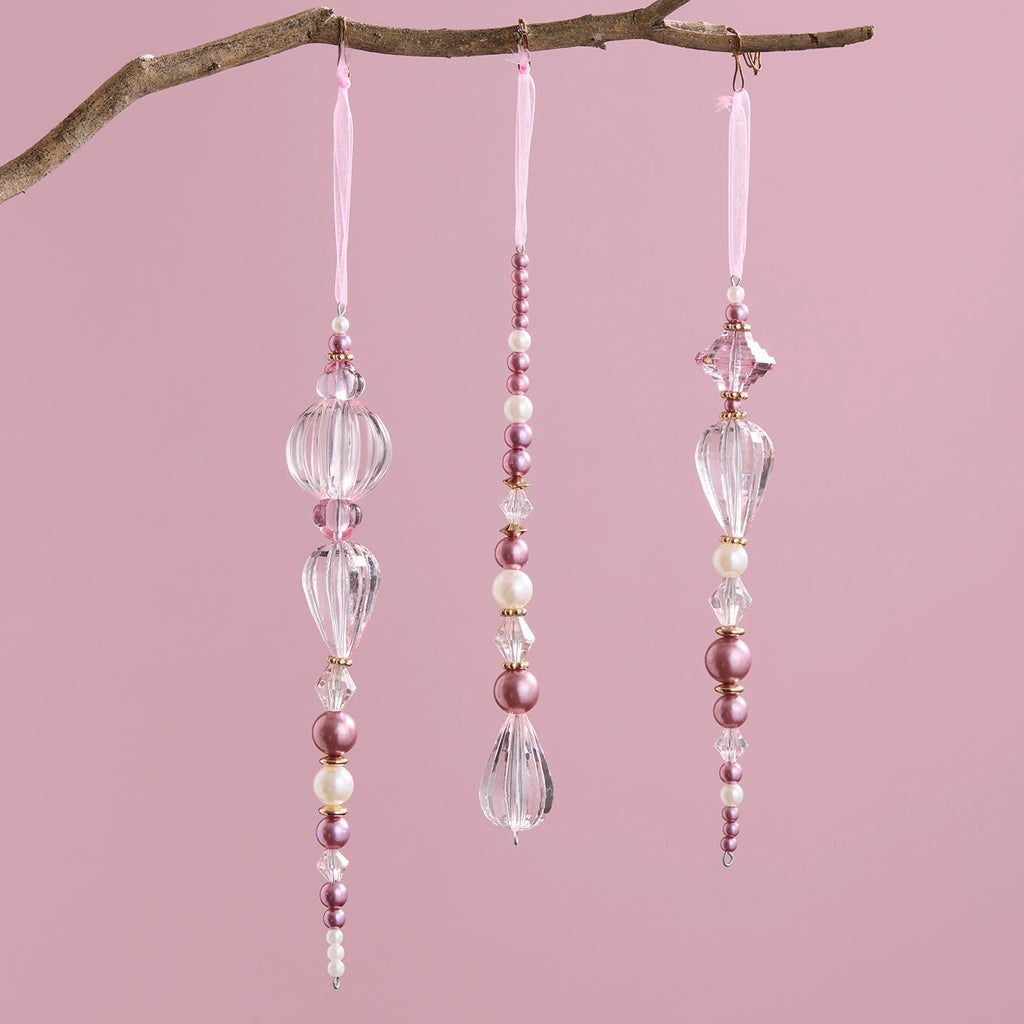 Blush Crystal Bead Ornament Set