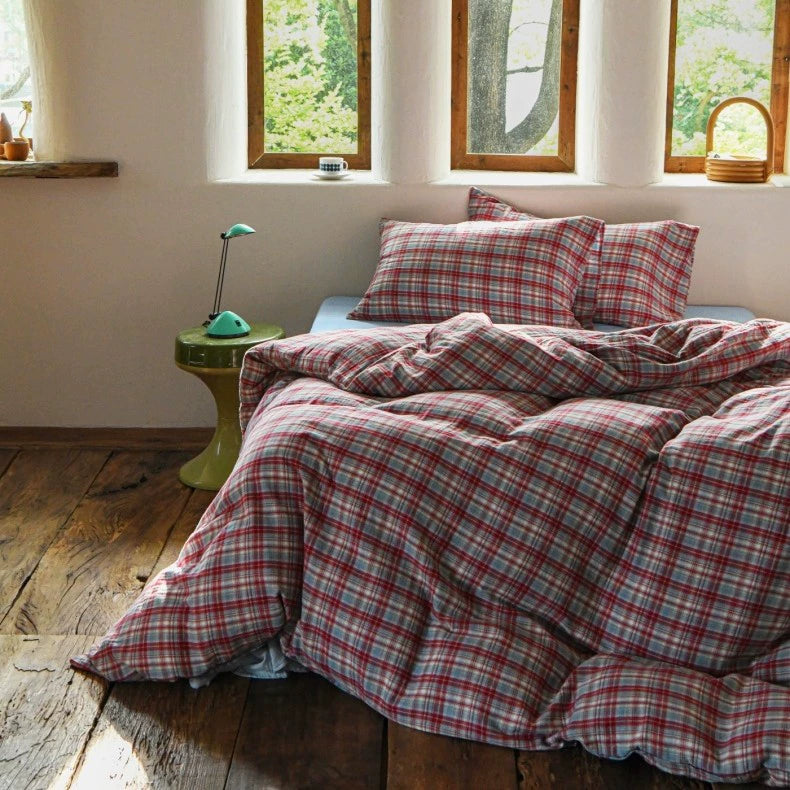 The Heritage Azure Plaid | 60s High-Count Cotton Bed Linen