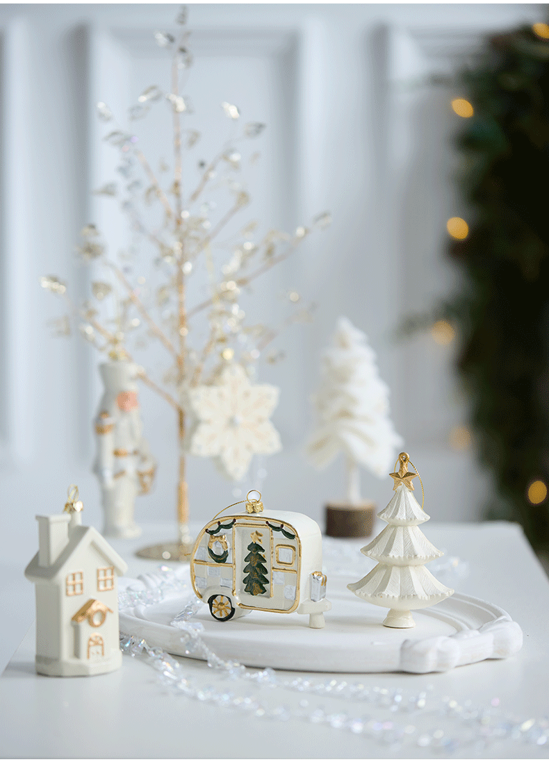 Snowlit Grace Christmas Ornaments – Elegant White & Gold Holiday Collection