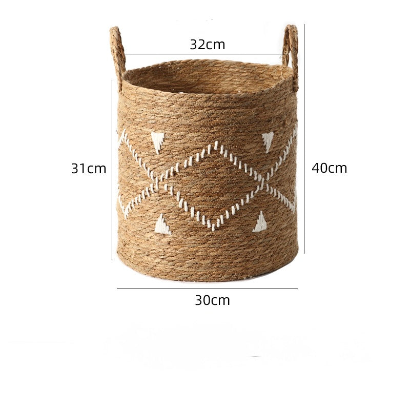 Embroidered Seagrass Storage & Laundry Basket Berriscent