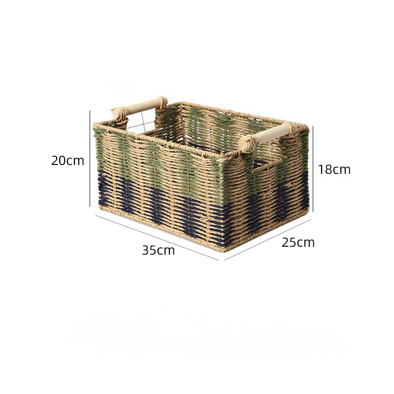 Handwoven Paper Rope Storage Basket with Wooden Handles Berriscent