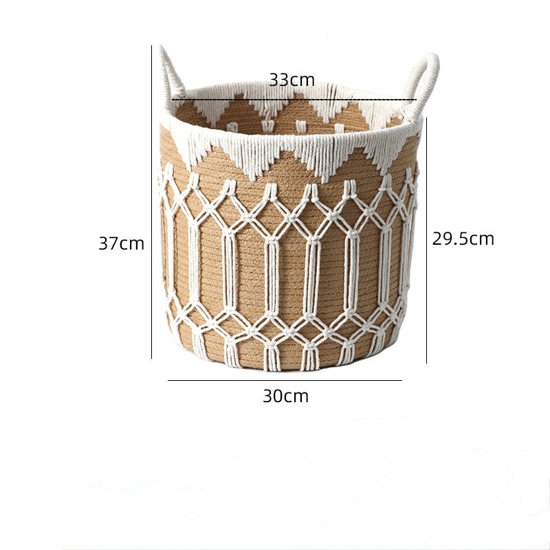 Macramé Seagrass Storage Basket with Cotton Rope Detailing Berriscent