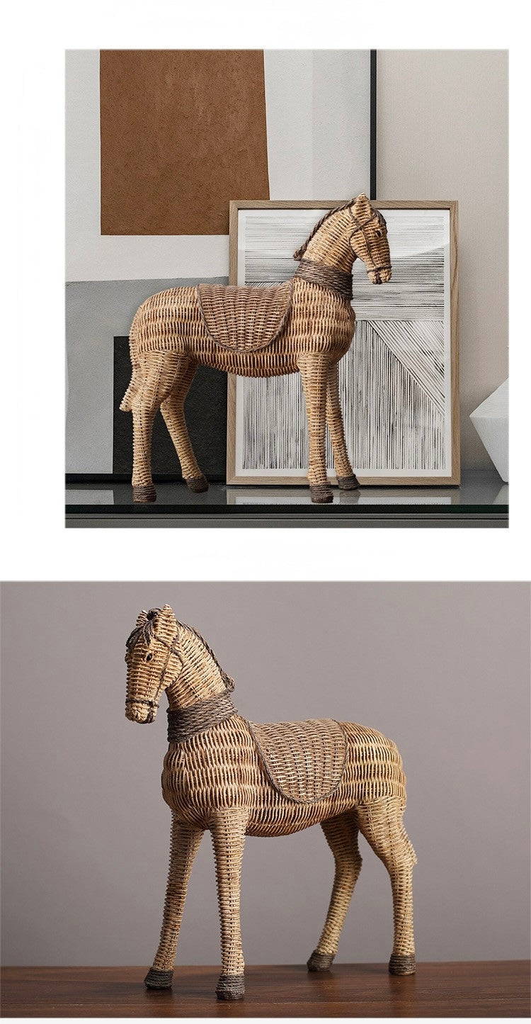 Handwoven Rattan Horse Decorative Sculpture Berriscent